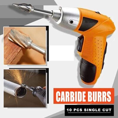 Un buon prezzo. Strumenti metallici Confezione di borse a carburo solido, 10 pezzi di set rotativo a carburo di tungsteno a doppio taglio, 1/4 pollice di bastoncino in linea